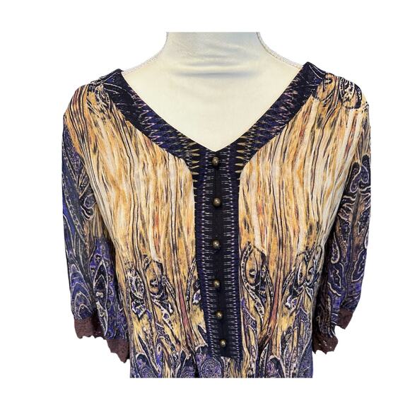 Rabbit Rabbit Rabbit Women's Dress Size 6 Paisley Pleated V-Neck Navy Buttons - Picture 3 of 7